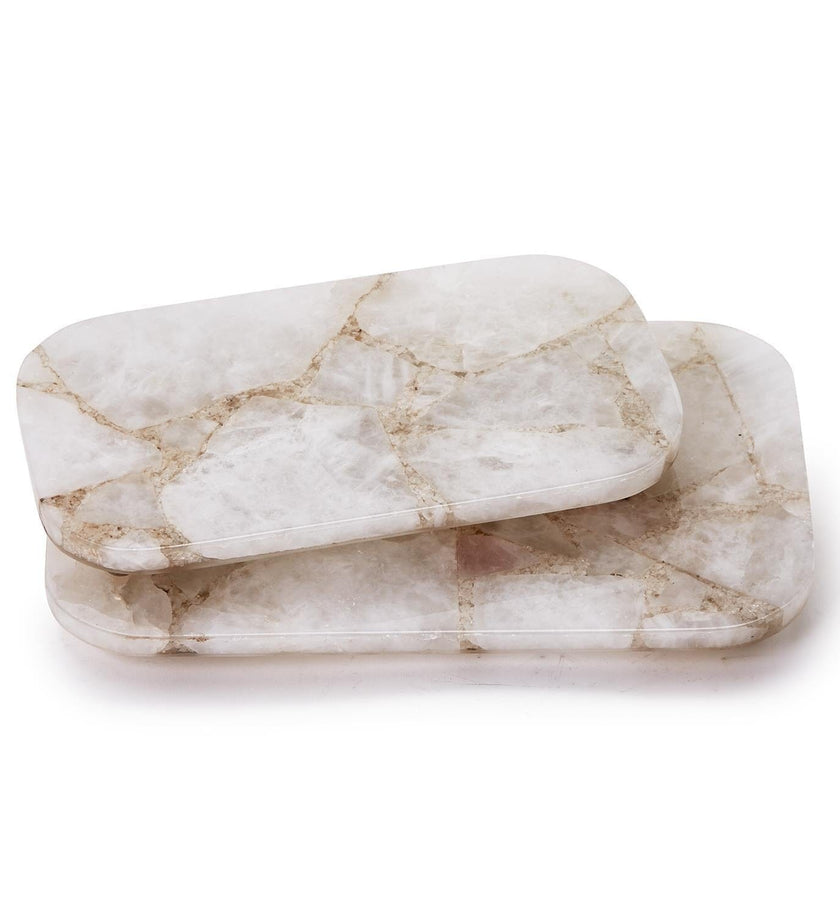 White Quartz Round Edge with Silver Feet Tray