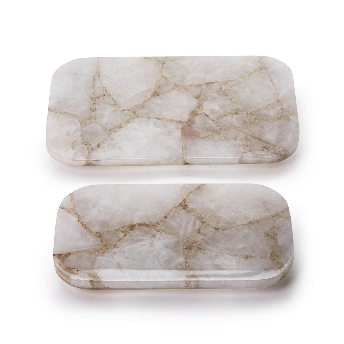 Tozai White Quartz Round Edge with Silver Feet Tray Decorative Trays