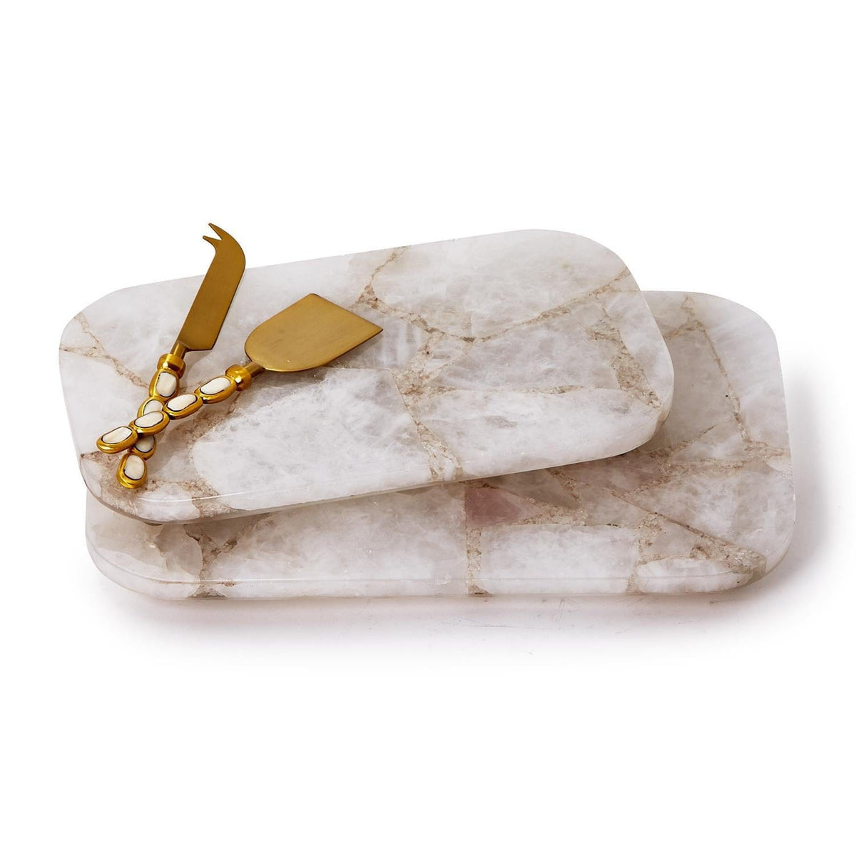 Tozai White Quartz Round Edge with Silver Feet Tray Decorative Trays