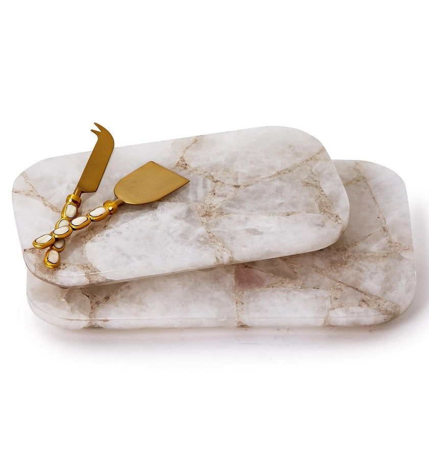 White Quartz Round Edge with Silver Feet Tray - secondary