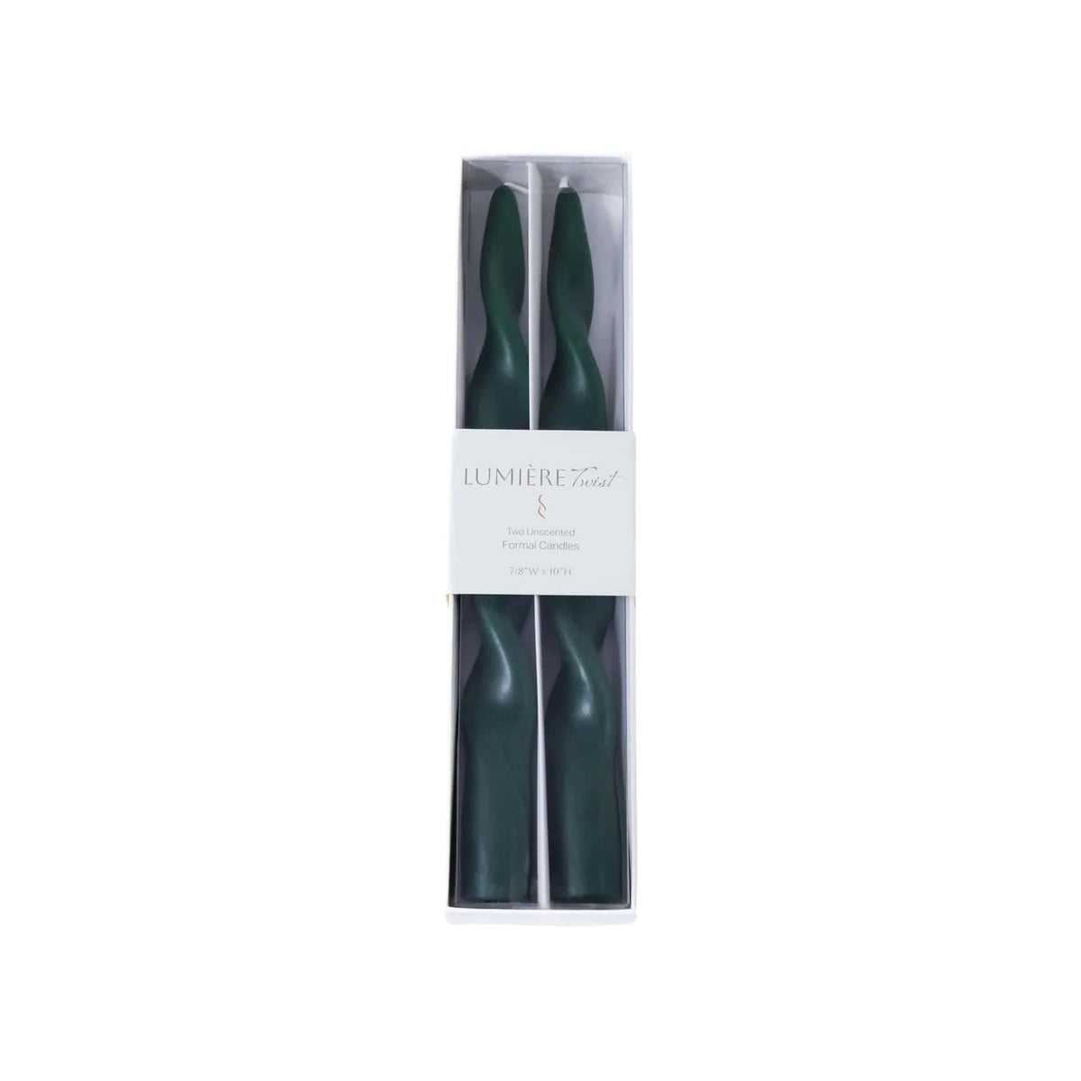 Zodax 10in Lumière Twist Formal Candles - Alpine Green Candles VT-1433