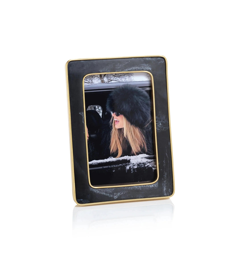 Marbled Black Resin Photo Frame with Antique Brass Trim