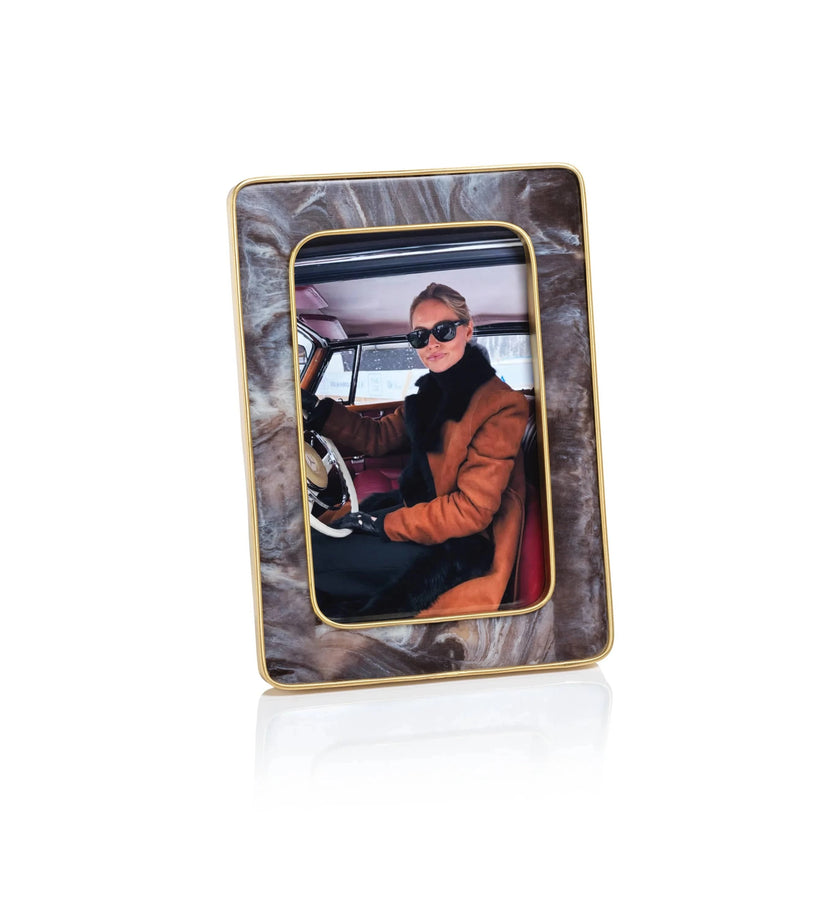 Marbled Hazel Resin Photo Frame with Antique Brass Trim