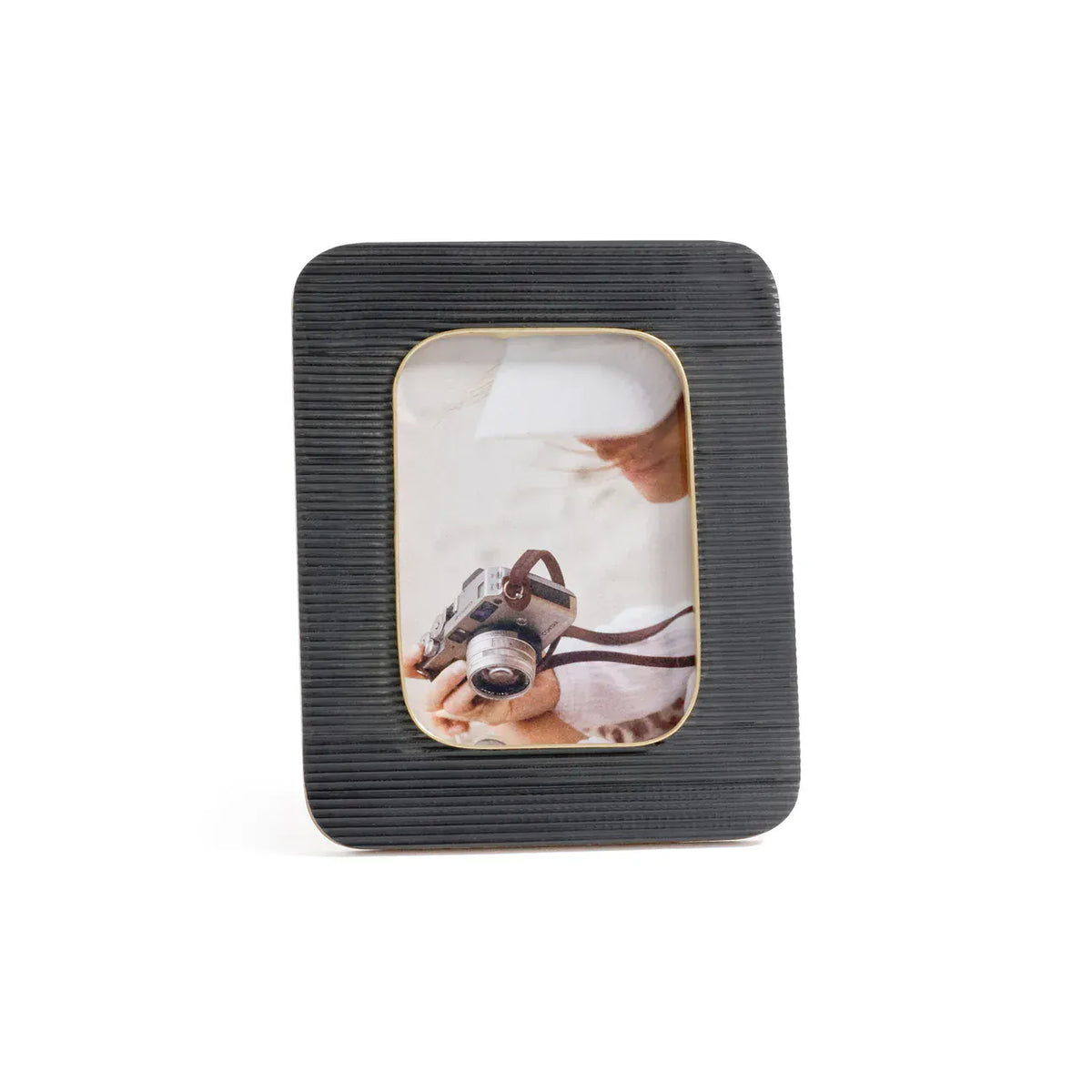 Zodax 5 x 7 Black Resin Ribbed Photo Frame with Brass Accent Picture Frames IN-8529