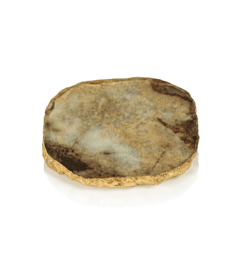 Agate Marble Glass Coaster with Gold Rim - Brown Tone