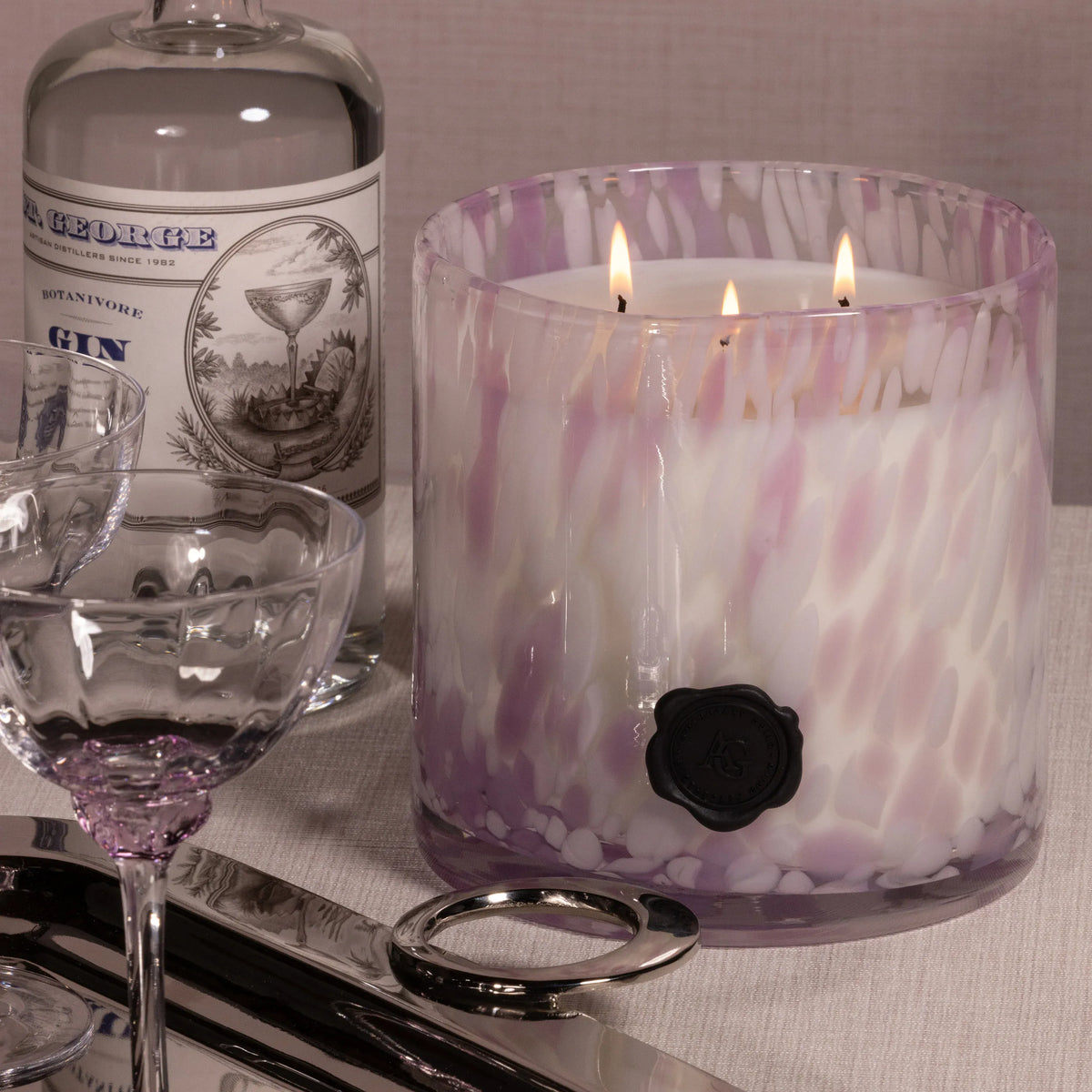 Zodax Apothecary Guild Opal Glass Candle Jar - White and Lilac Candles