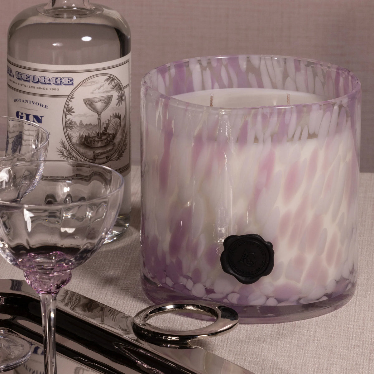 Zodax Apothecary Guild Opal Glass Candle Jar - White and Lilac Candles