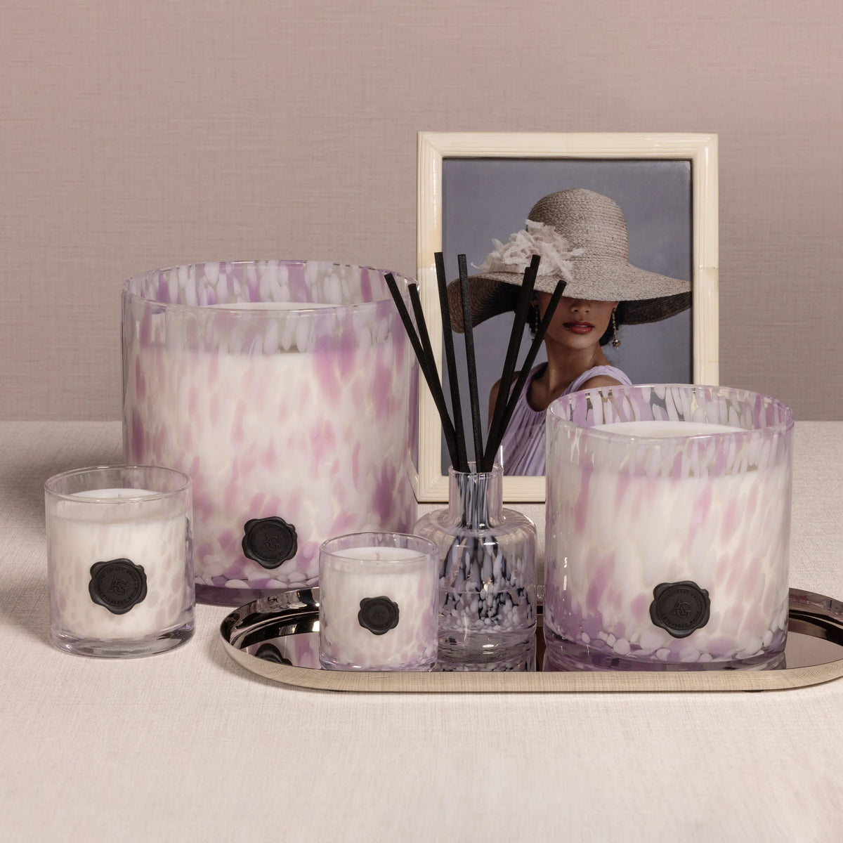 Zodax Apothecary Guild Opal Glass Candle Jar - White and Lilac Candles