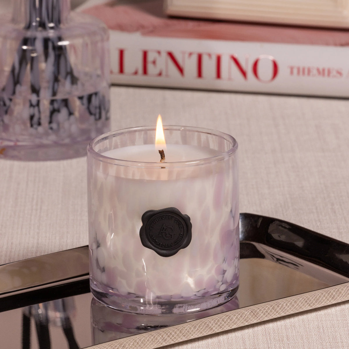 Zodax Apothecary Guild Opal Glass Candle Jar - White and Lilac Candles