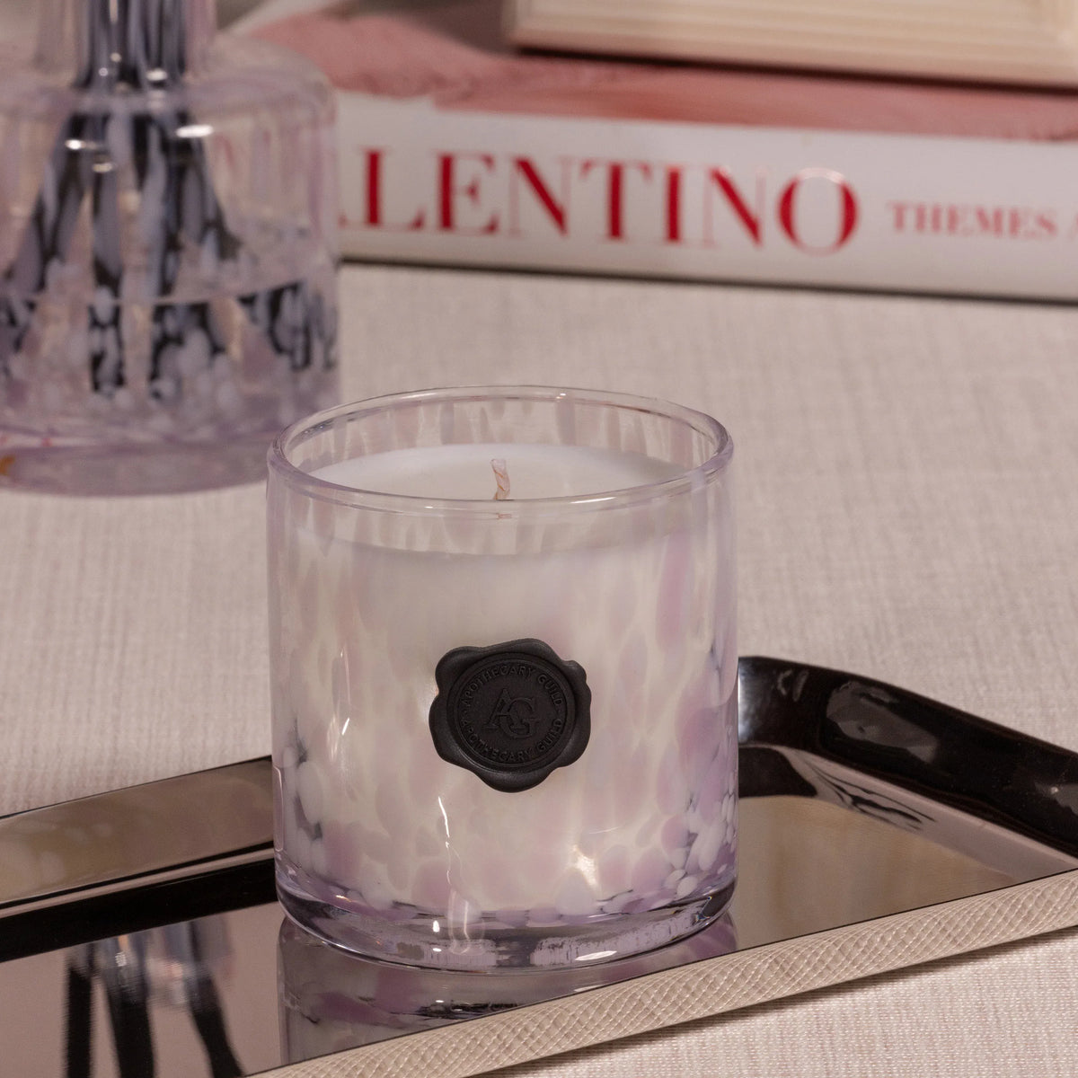 Zodax Apothecary Guild Opal Glass Candle Jar - White and Lilac Candles