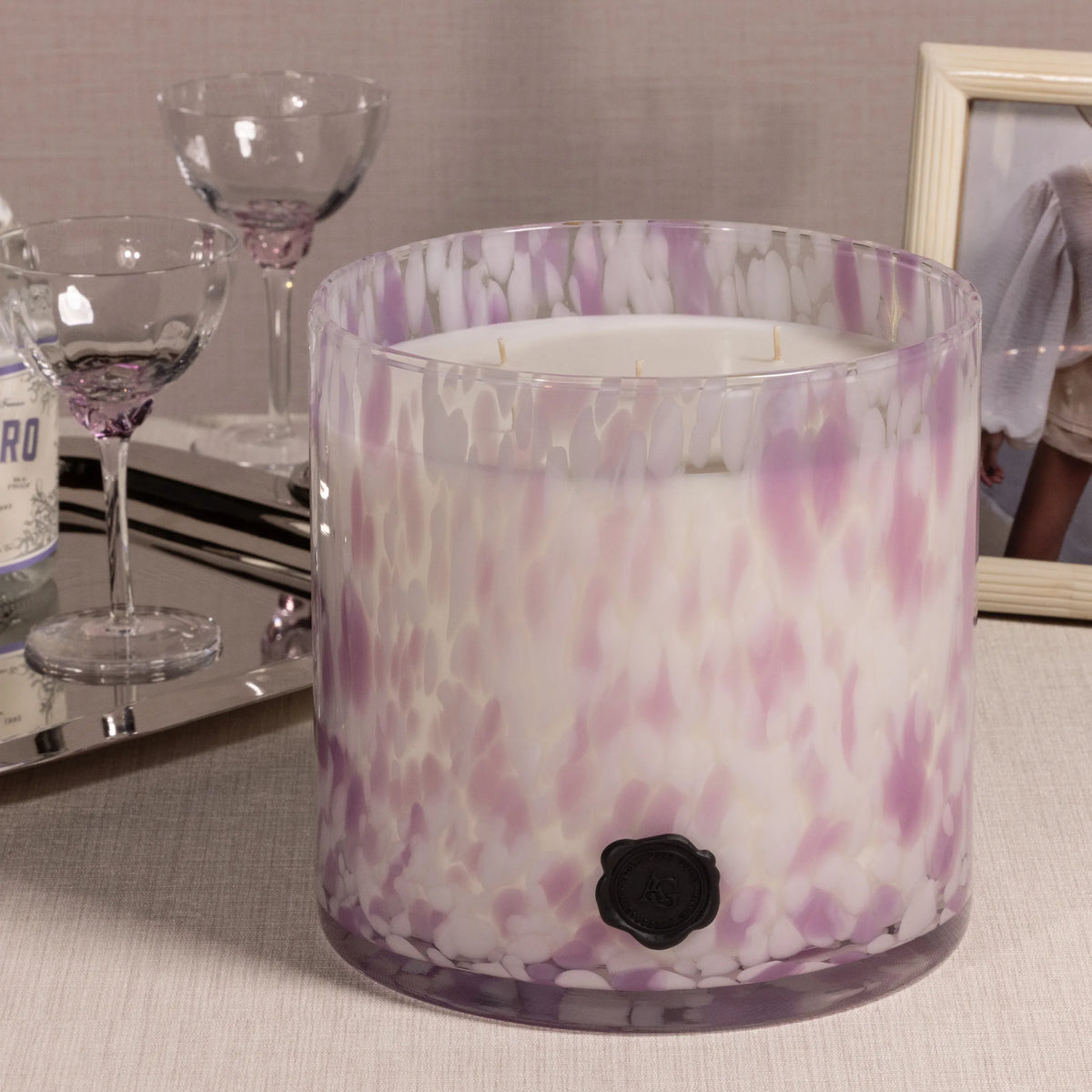 Zodax Apothecary Guild Opal Glass Candle Jar - White and Lilac Candles