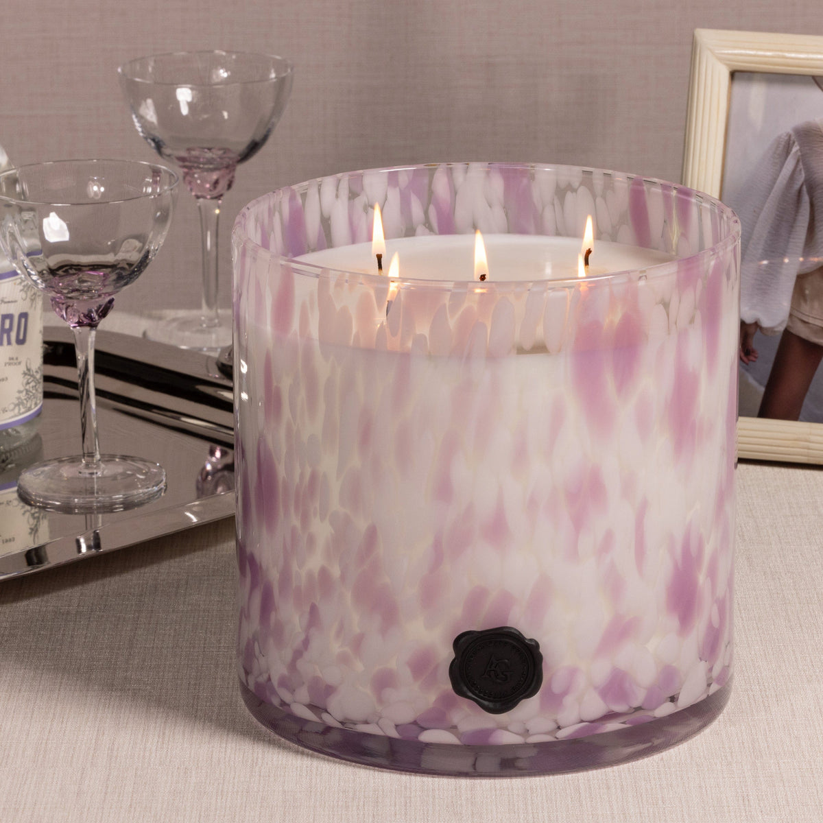 Zodax Apothecary Guild Opal Glass Candle Jar - White and Lilac Candles