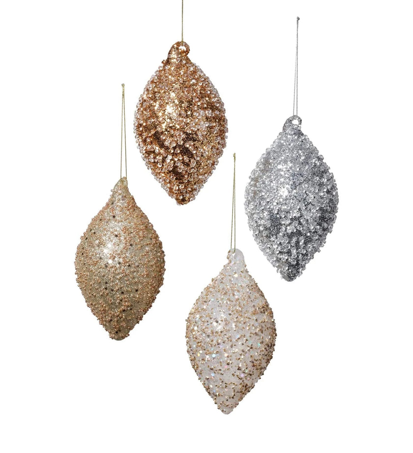 Beaded Tear Drop Glass Ornament