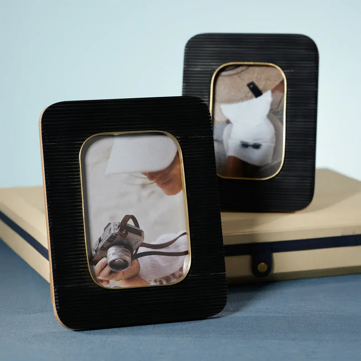 Zodax Black Resin Ribbed Photo Frame with Brass Accent Picture Frames