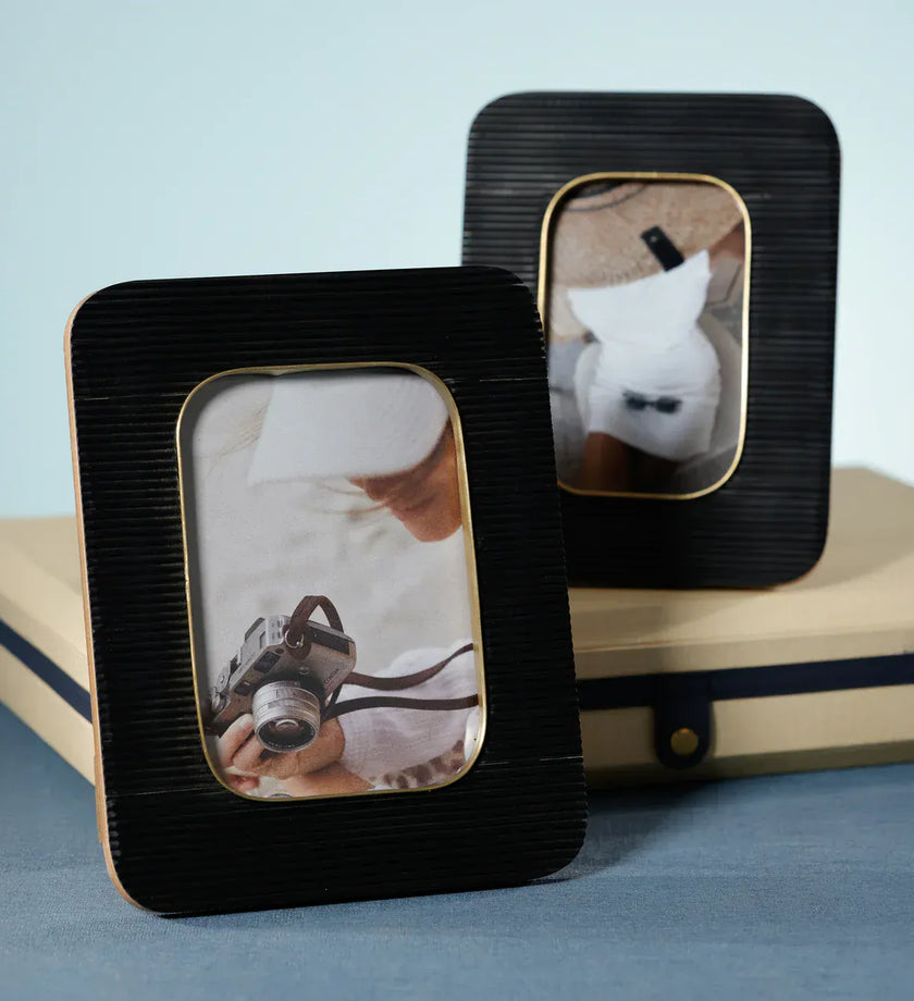 Black Resin Ribbed Photo Frame with Brass Accent - secondary