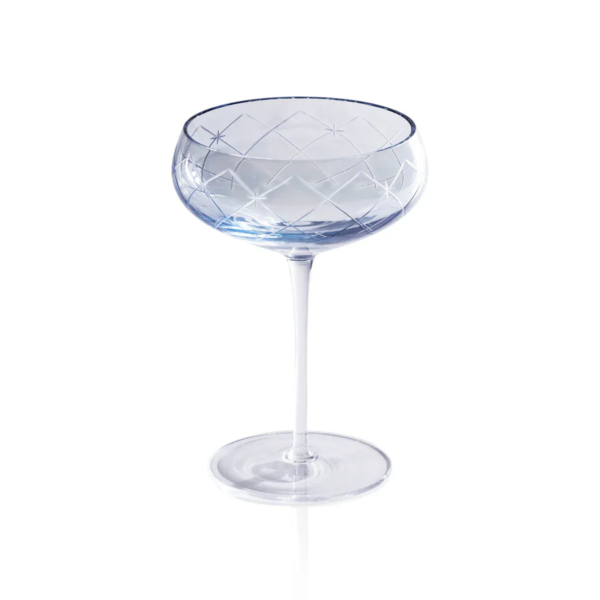 Zodax Blue Audrey Hand Etched Glass Coupe Cocktail Glasses POL-1351