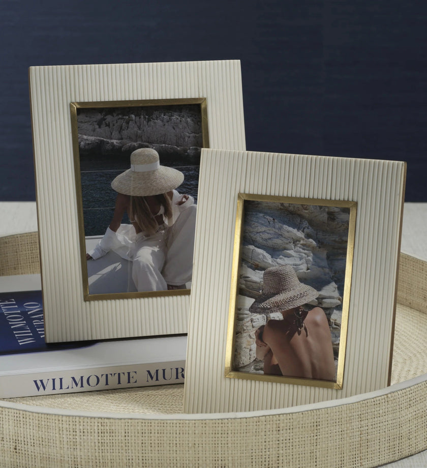 Bossa Ribbed White Resin Photo Frame with Brass Inside Border - secondary