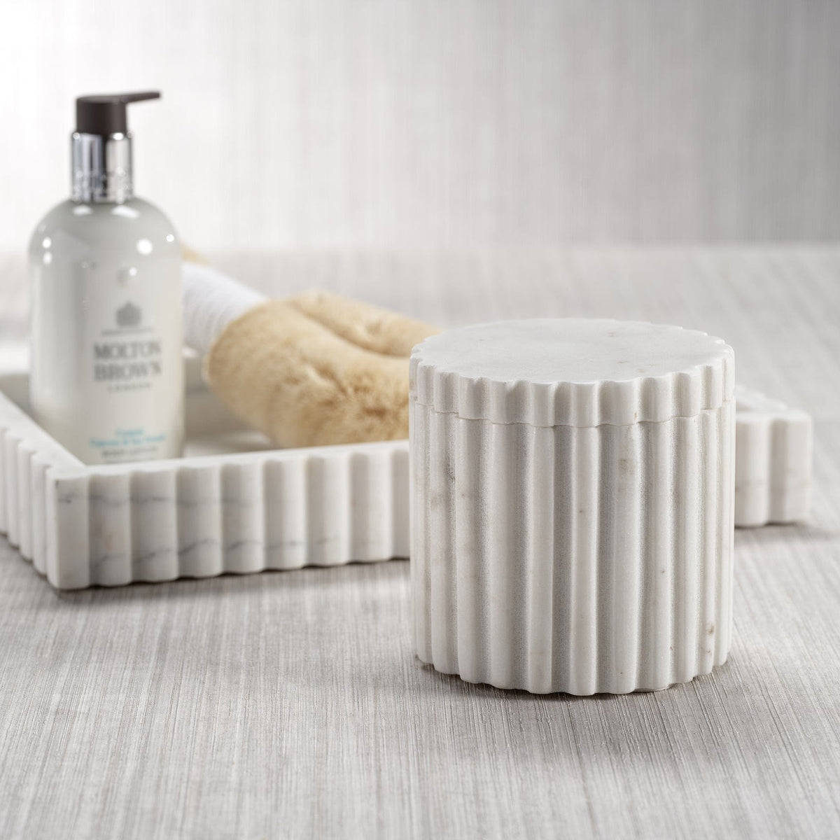 Zodax Camogli Fluted Marble Canister with Lid Soap Dispensers IN-7834