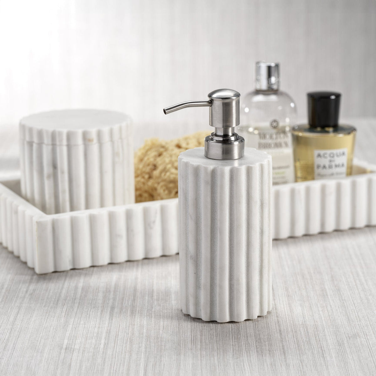 Zodax Camogli Fluted Marble Soap Dispenser Soap Dispensers IN-7832