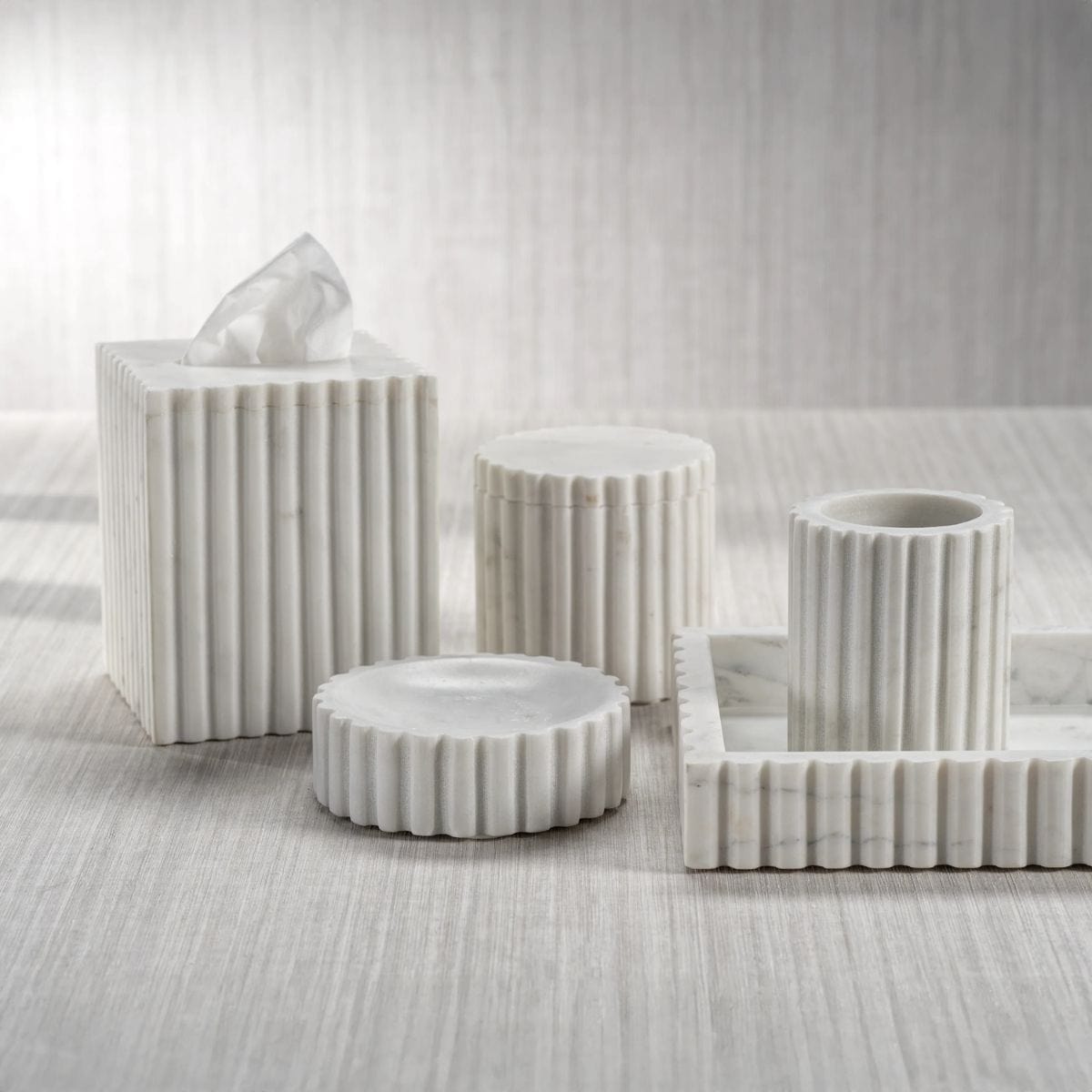 Zodax Camogli Fluted White Marble Tumbler Bathroom Accessories IN-7833