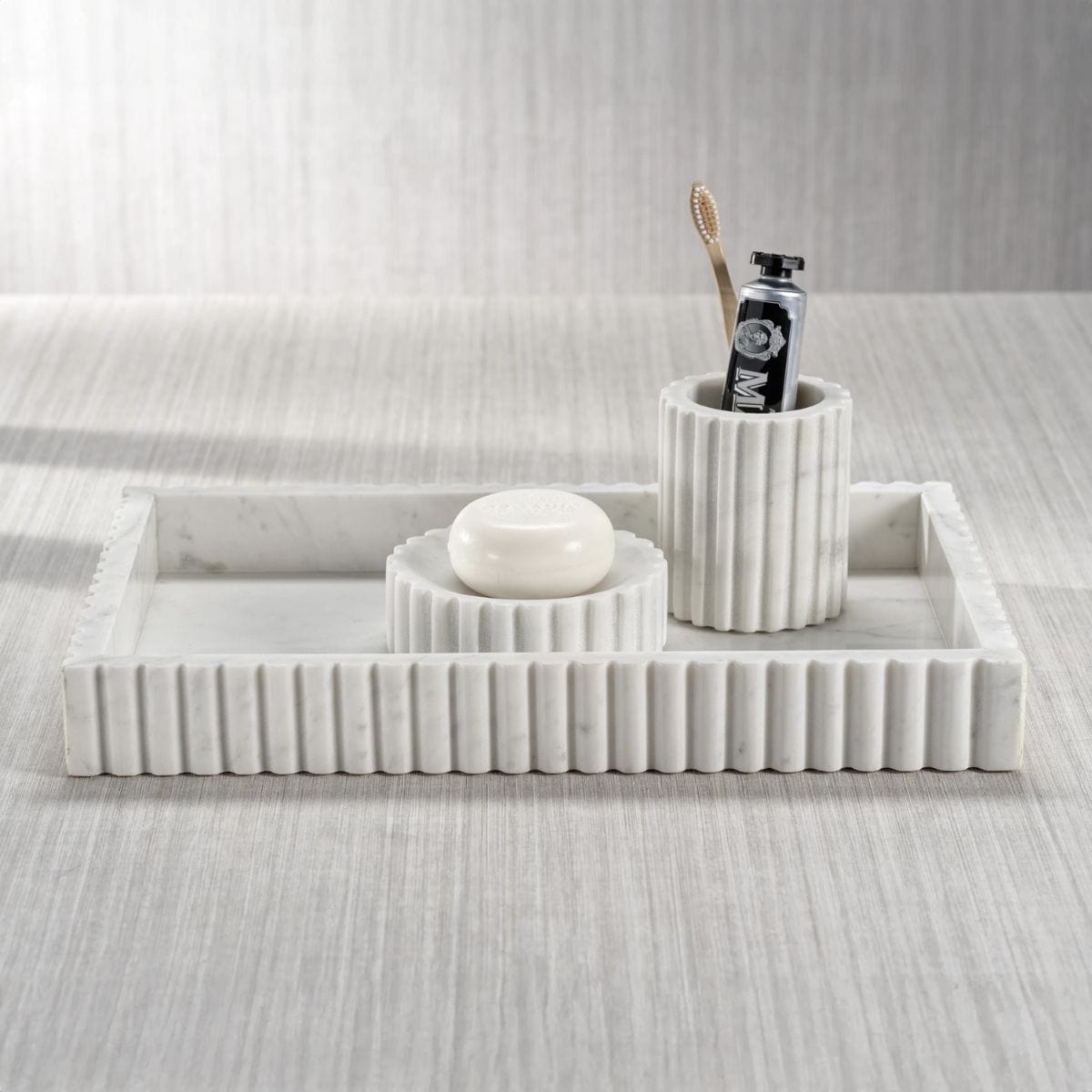 Zodax Camogli Fluted White Marble Tumbler Bathroom Accessories IN-7833