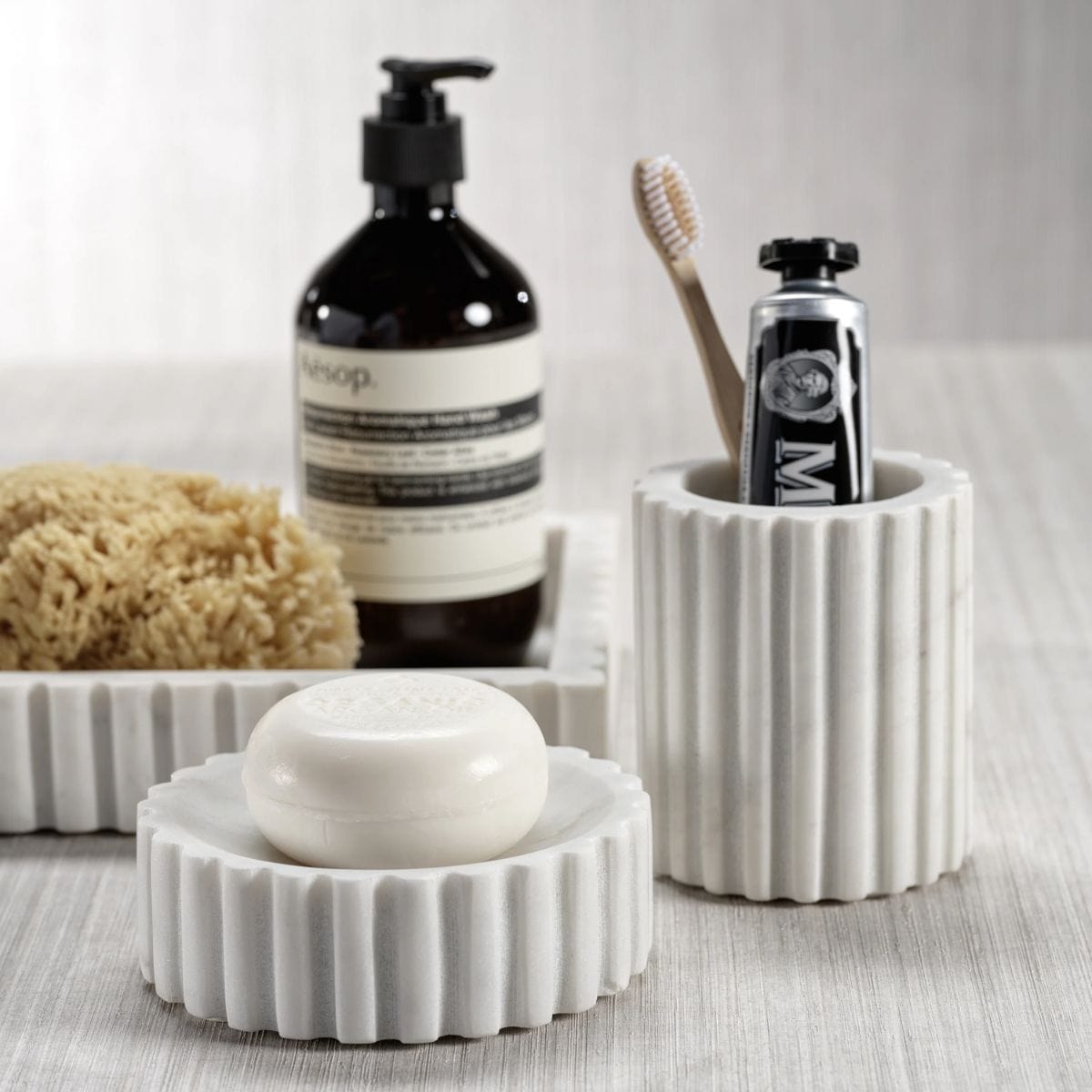 Zodax Camogli Fluted White Marble Tumbler Bathroom Accessories IN-7833