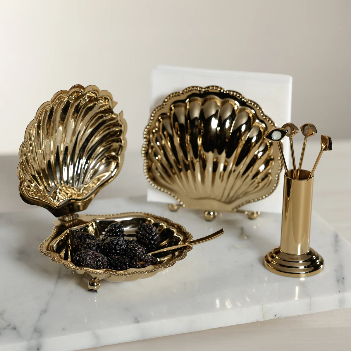 Zodax Cap Ferrat Fan Shell Napkin Holder - Polished Gold Napkin Holders IN-8466