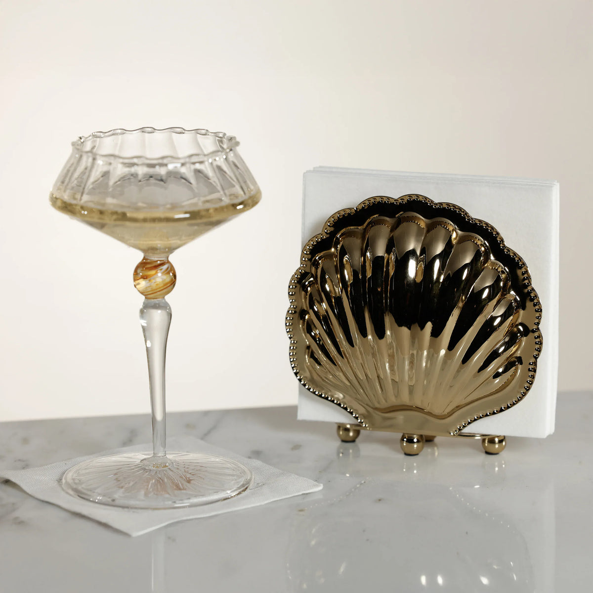Zodax Cap Ferrat Fan Shell Napkin Holder - Polished Gold Napkin Holders IN-8466