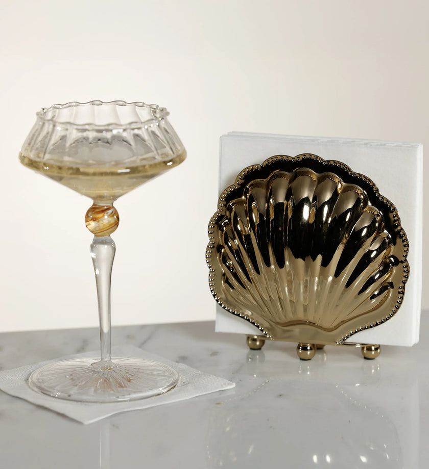Cap Ferrat Fan Shell Napkin Holder - Polished Gold - secondary