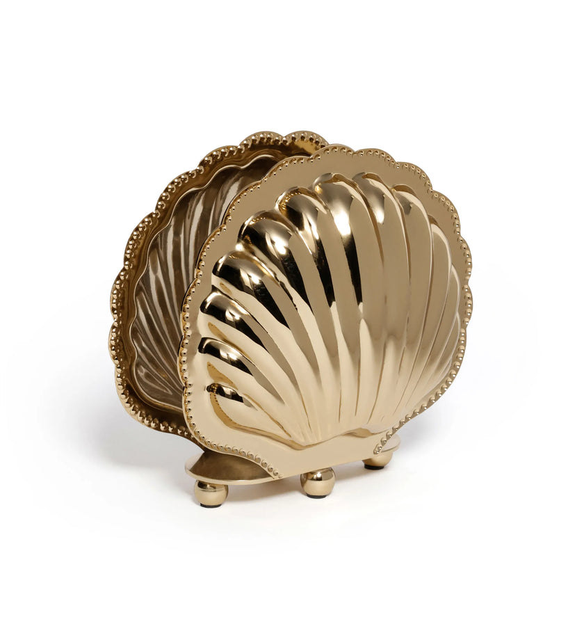 Cap Ferrat Fan Shell Napkin Holder - Polished Gold