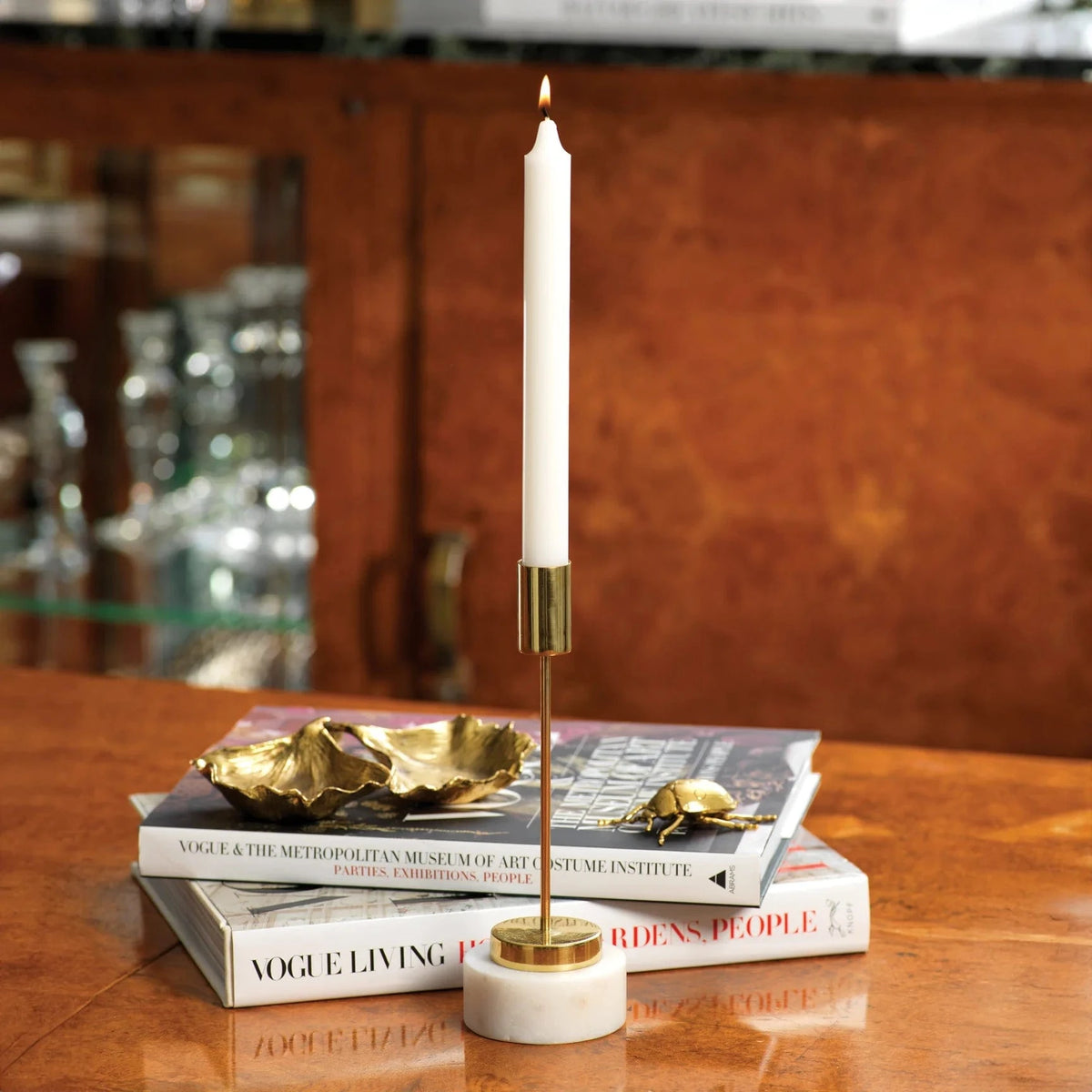 Zodax Celine Brass and Marble Taper Holder Candle Holders IN-5913