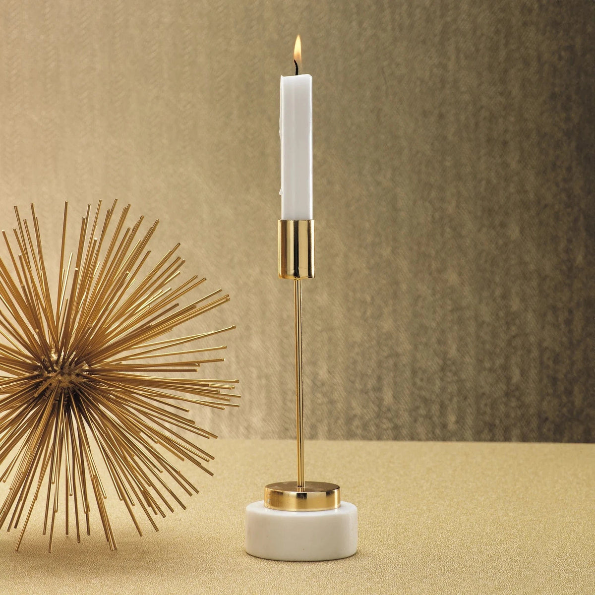 Zodax Celine Brass and Marble Taper Holder Candle Holders IN-5913