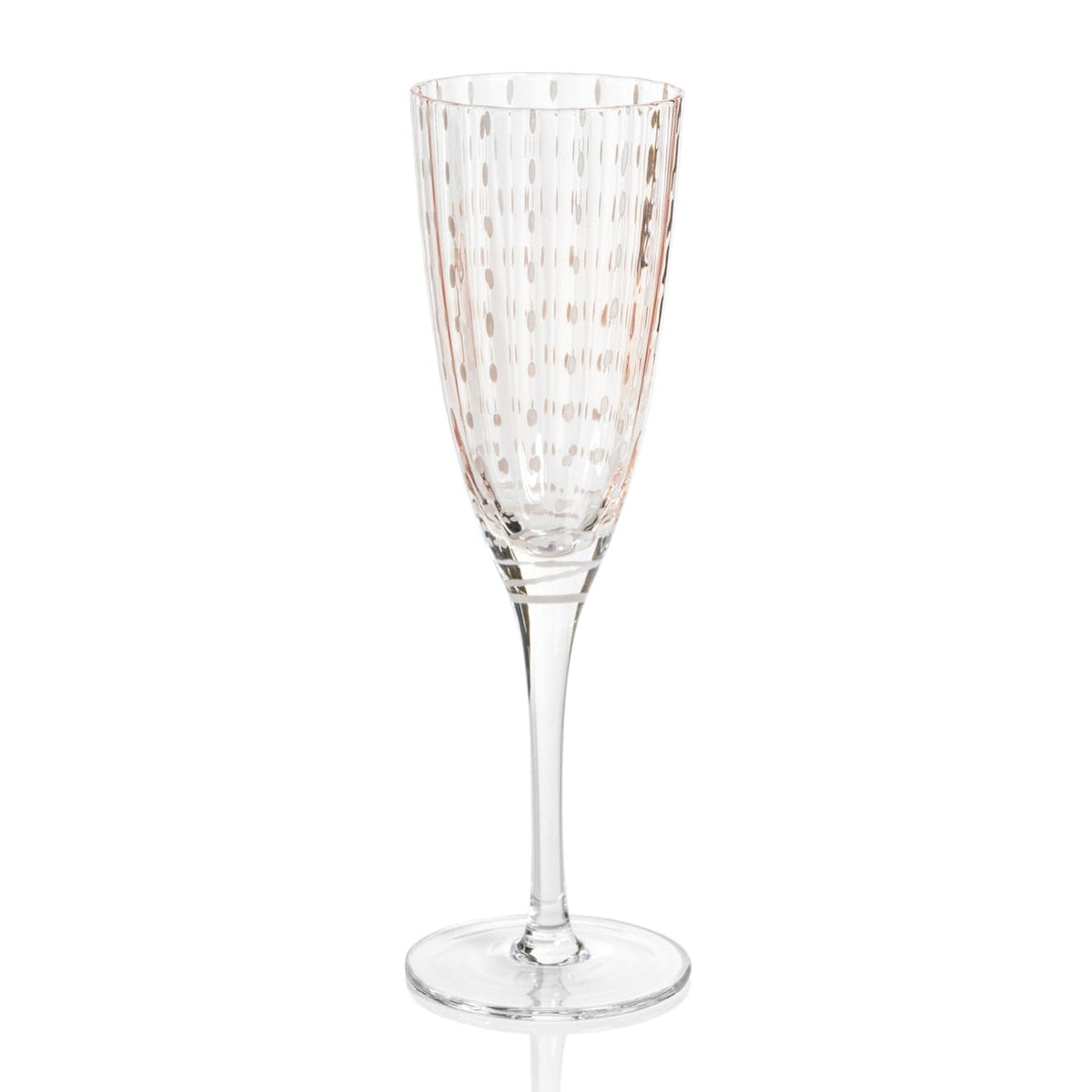 Zodax Champagne Flute Portofino White Dot Glassware- Pink Glassware CH-6727