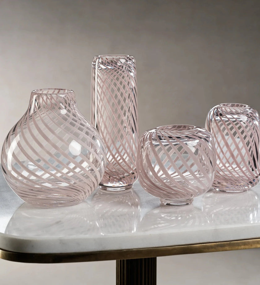 Claire Clear Bud Vase with Blush Swirl - Round - secondary