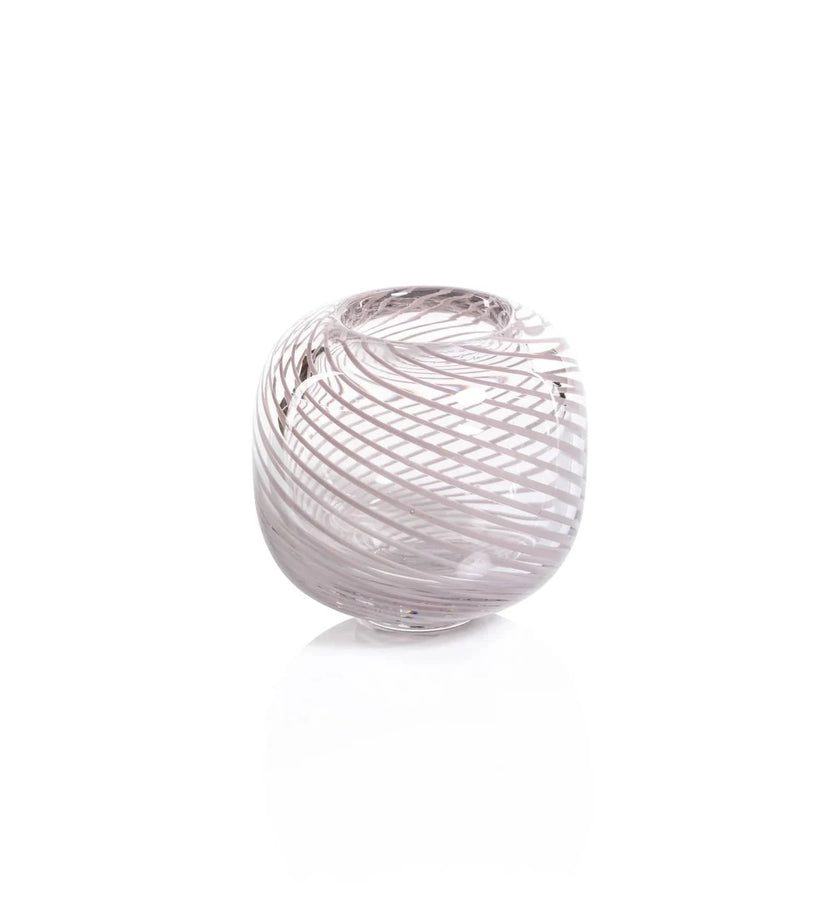 Claire Clear Bud Vase with Blush Swirl - Round