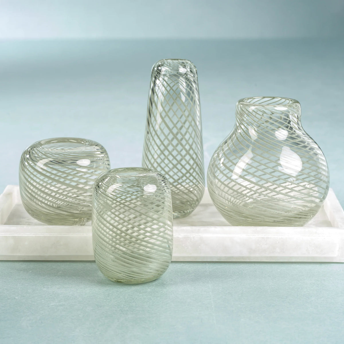 Zodax Claire Clear Bud Vase with Sea Green Swirl - Tall Narrow Vase CH-7255