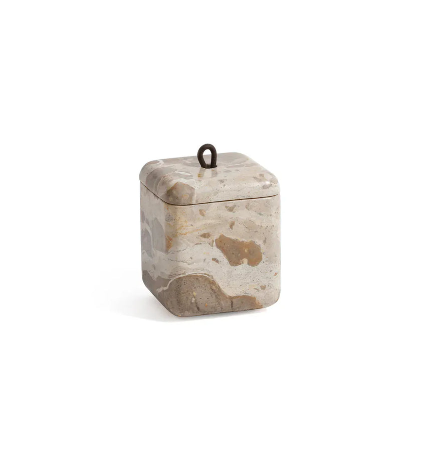 Crema Fossil Marble Lidded Vanity Jar