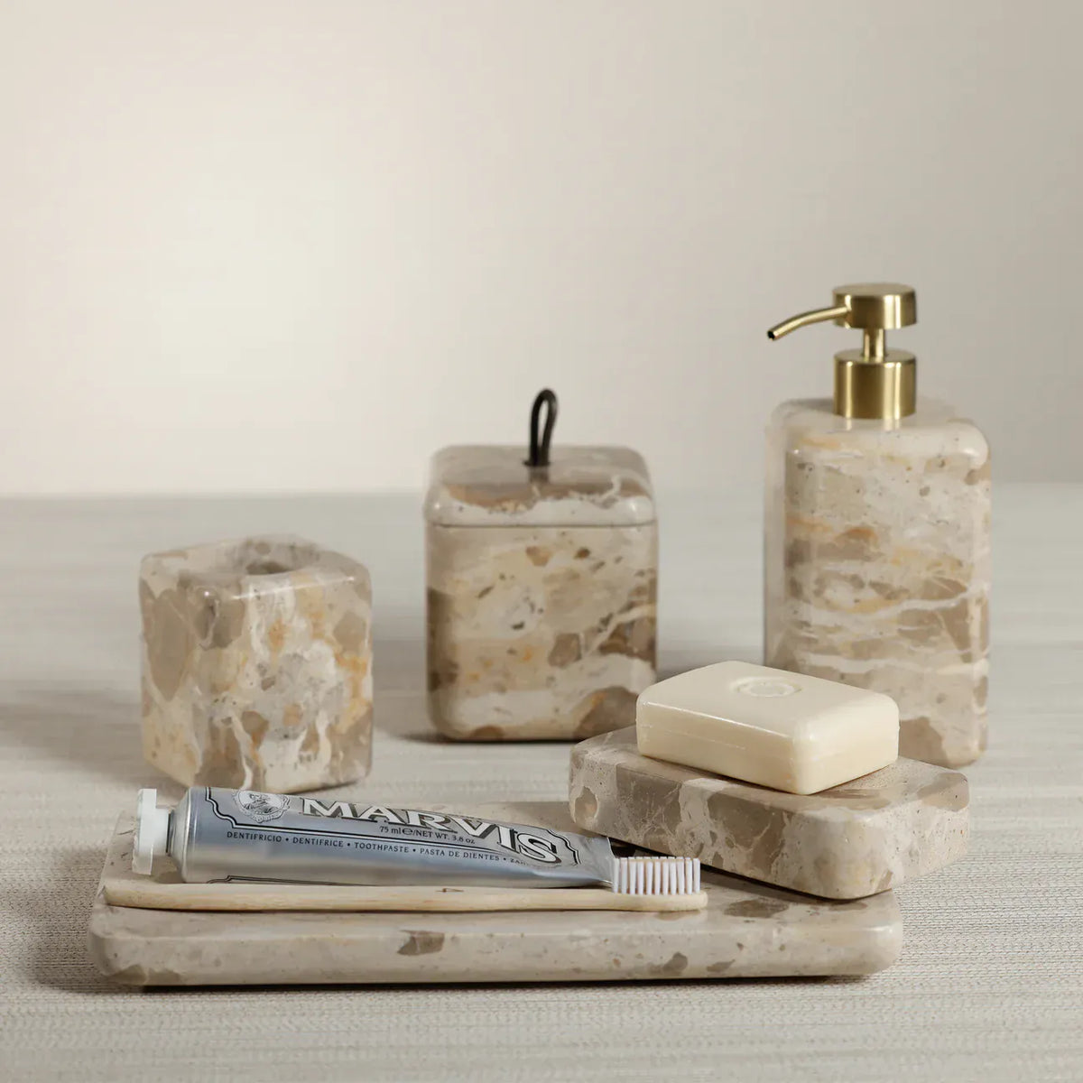 Zodax Crema Fossil Marble Vanity Jar Vanity Jar IN-8534