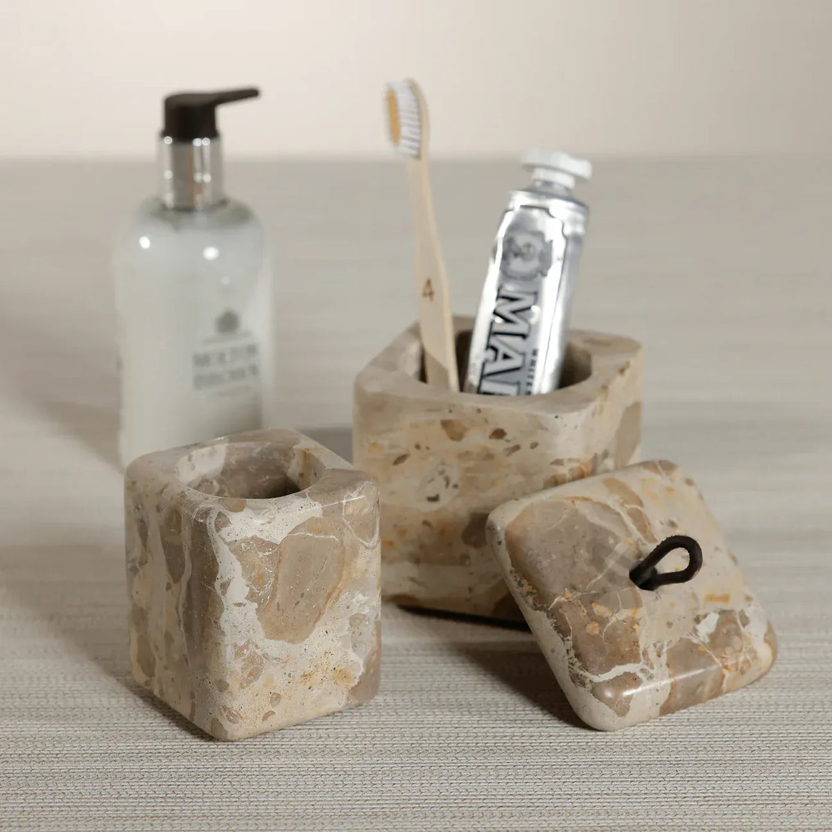 Zodax Crema Fossil Marble Vanity Jar Vanity Jar IN-8534