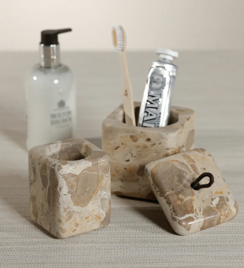Crema Fossil Marble Lidded Vanity Jar - secondary