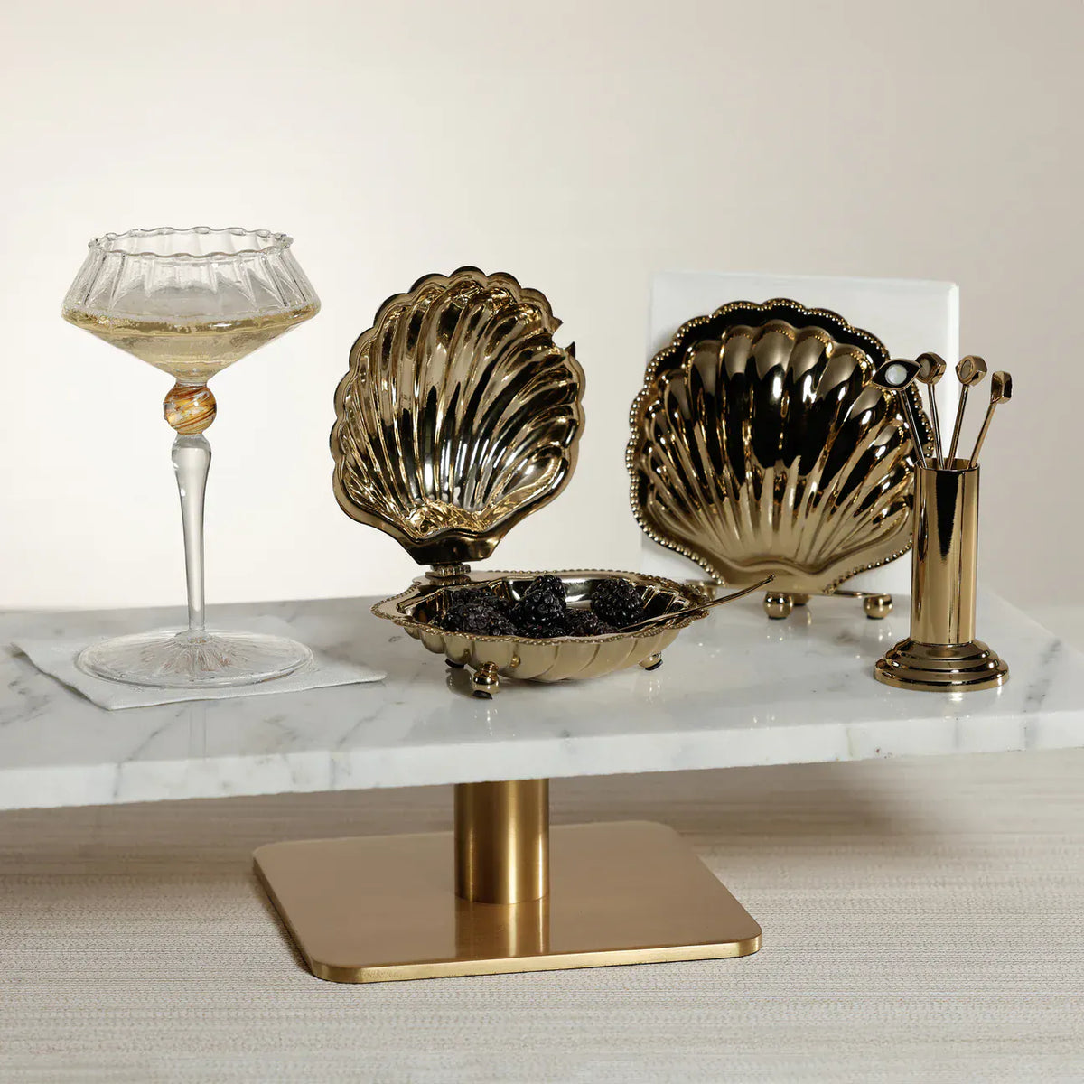 Zodax Evil Eye Set of 4 Cocktail Picks with Stand - Gold Alloy with Mother of Pearl Accent Cocktail Picks with Stand IN-8225