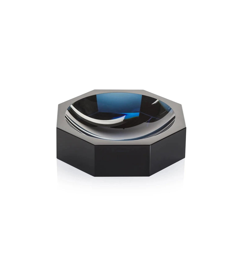 Glass Crystal Octagon Bowl - Deep Blue