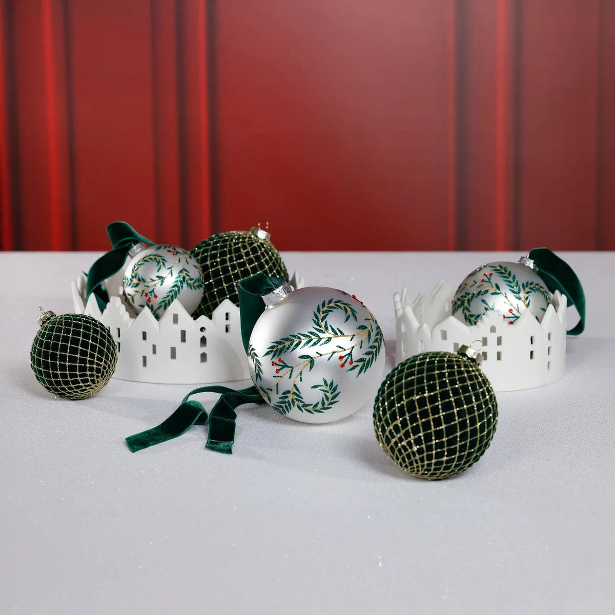 Zodax Green Flock with Gold Glass Ball Ornament Holiday Ornaments