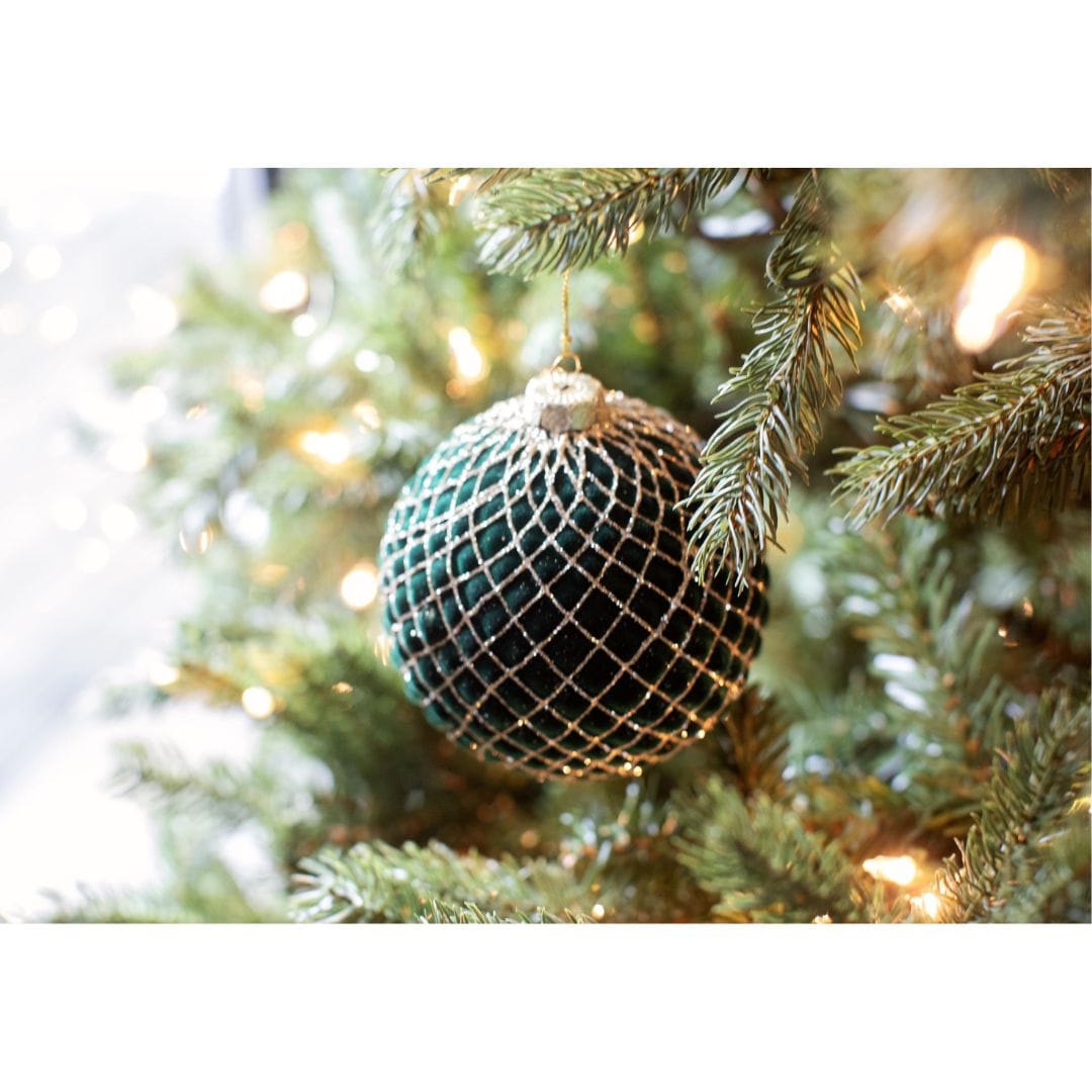 Zodax Green Flock with Gold Glass Ball Ornament Holiday Ornaments