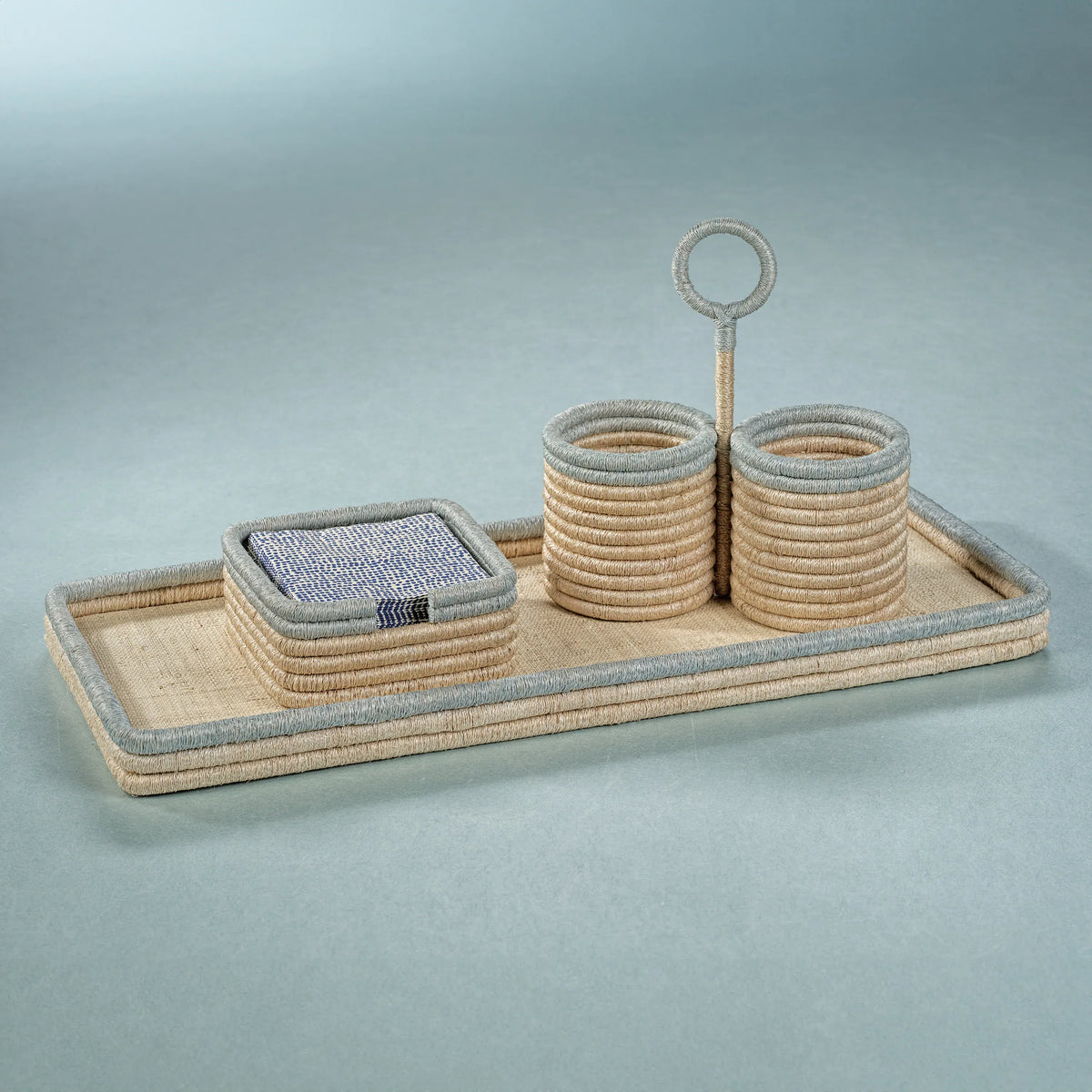 Zodax La Côte Coiled Rattan and Abaca Rectangular Serving Tray Serving Trays
