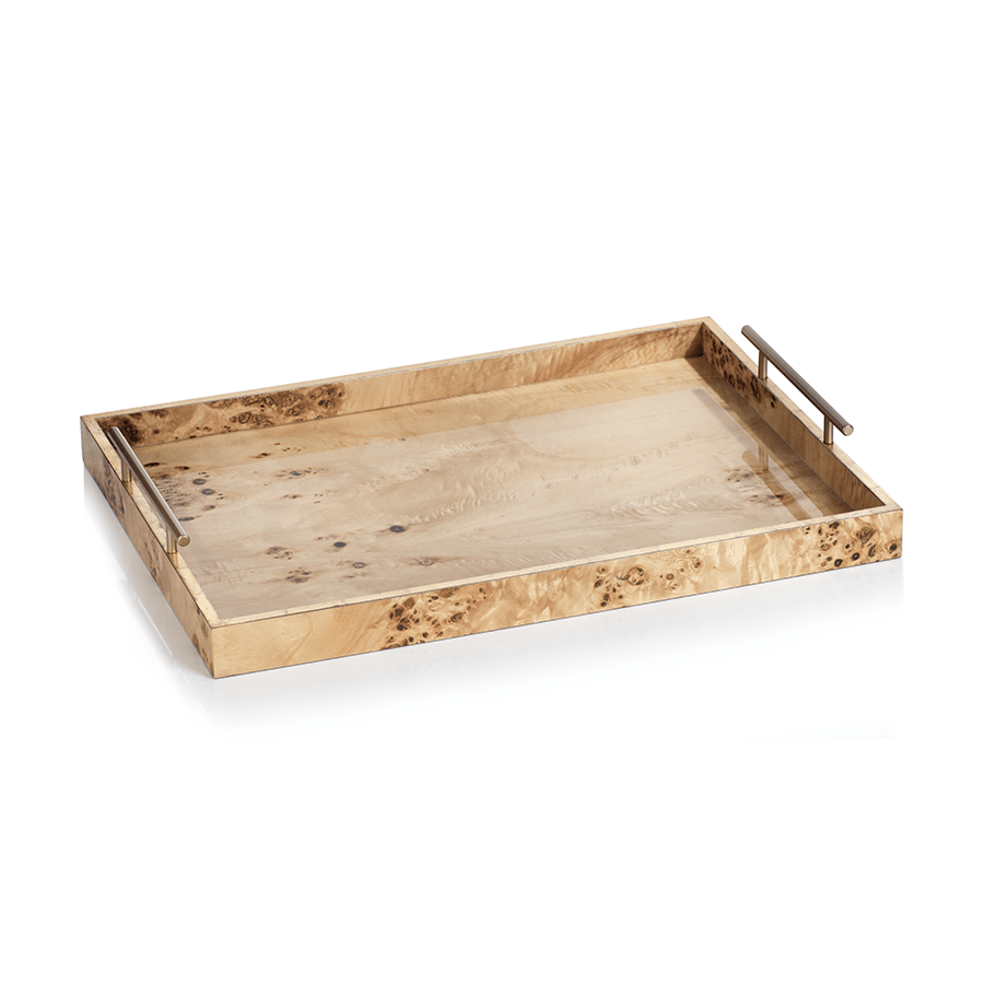 Wooden Serving Tray Large With Handle & 4 Wooden Coasters Ottoman