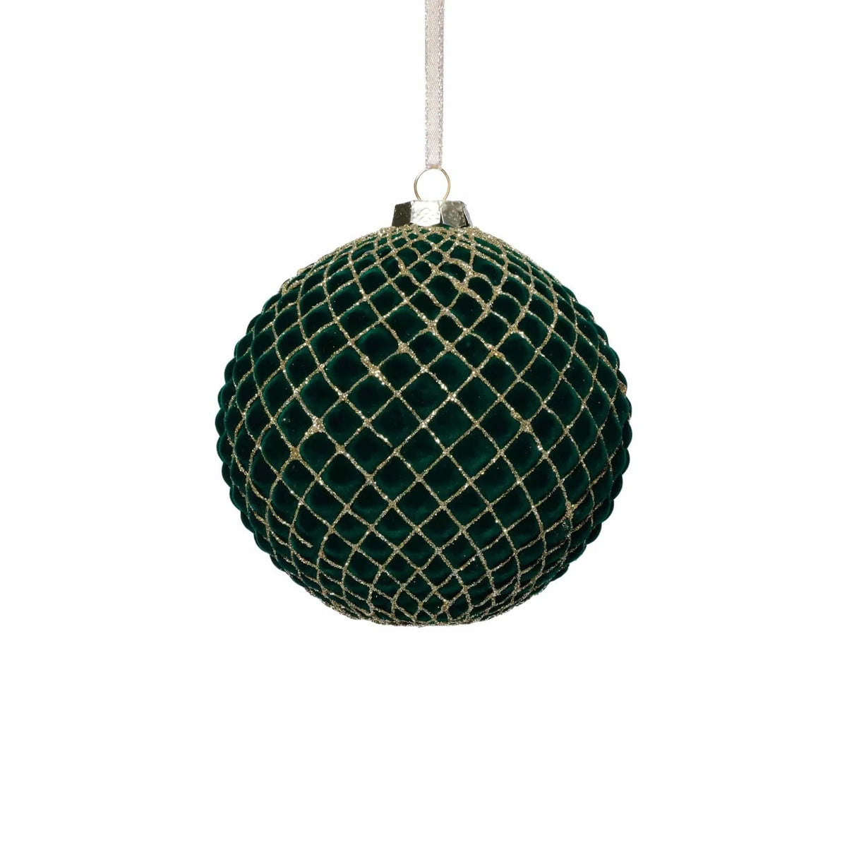 Zodax Large Green Flock with Gold Glass Ball Ornament Holiday Ornaments CH-8067