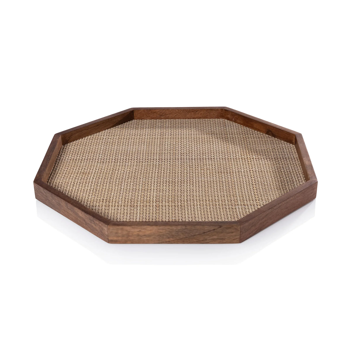 Zodax Large Mango Wood with Rattan Inlay Octagonal Tray Tray IN-8218