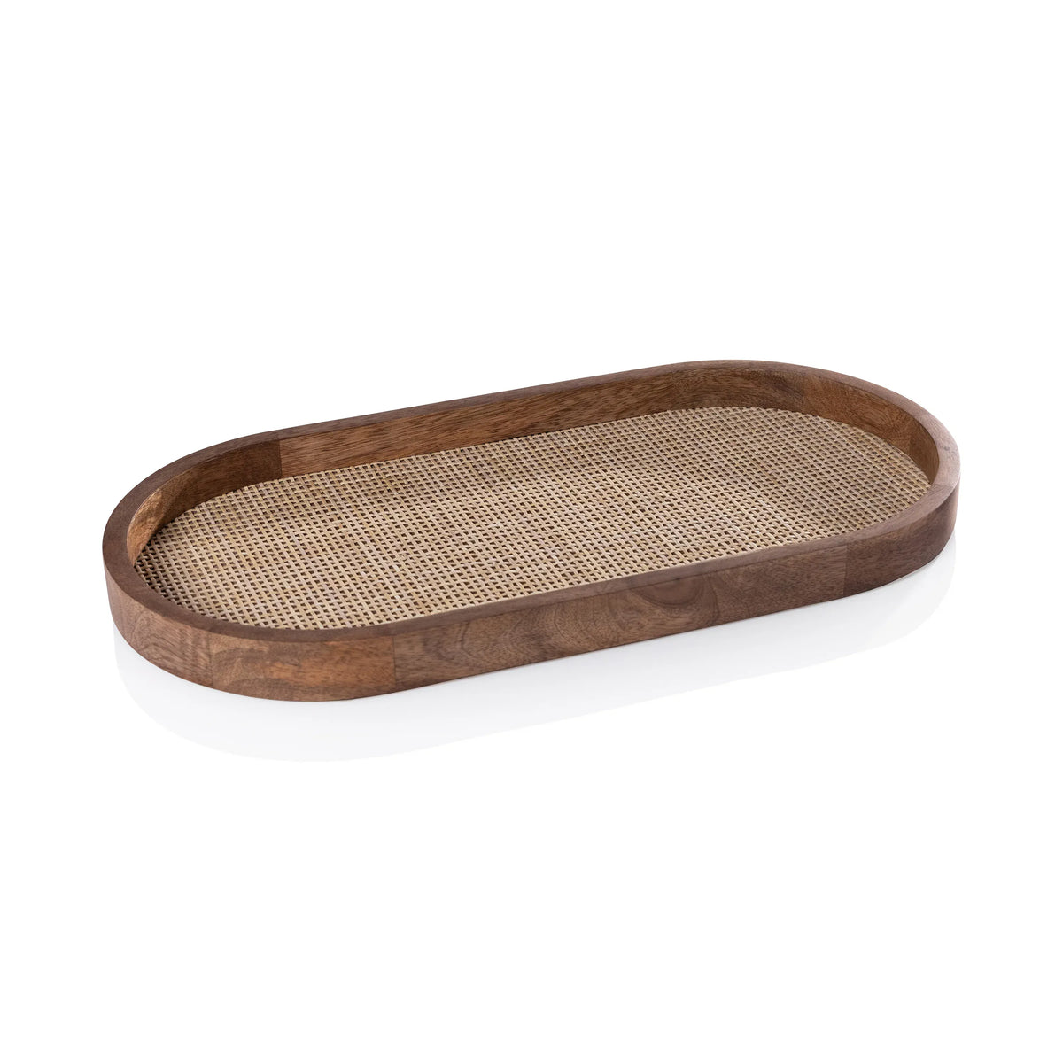 Zodax Large Mango Wood with Rattan Inlay Oval Tray Tray IN-8221