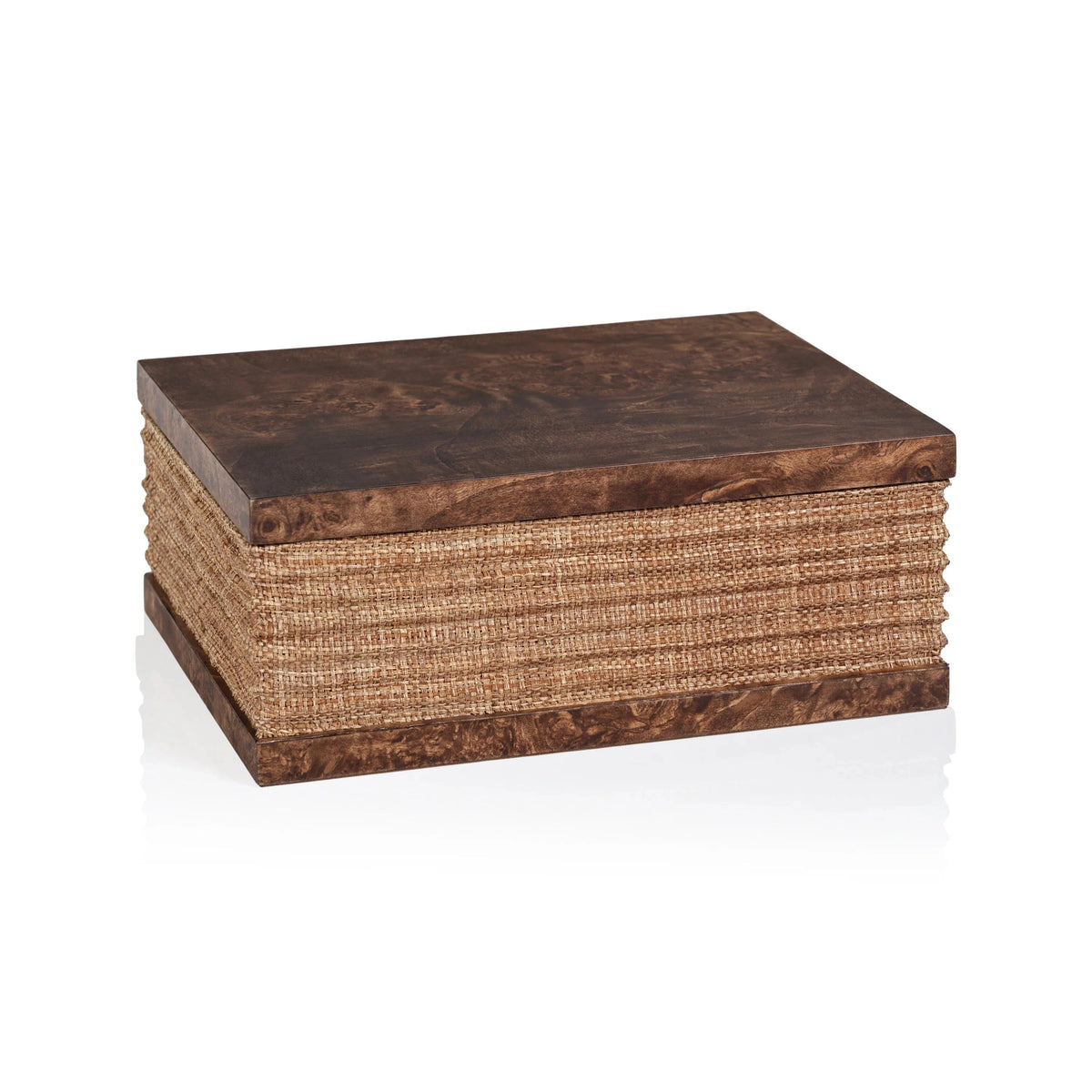 Zodax Large Rosso Burl Wood and Raffia Box Boxes IN-8019